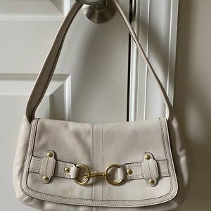 Coach very light beige/ off white leather shoulder bag with gold hardware.